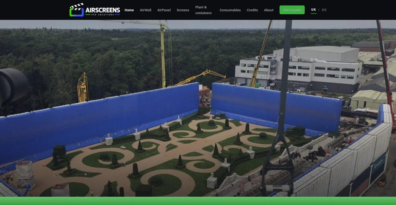 Airscreens VFX website on a desktop screen