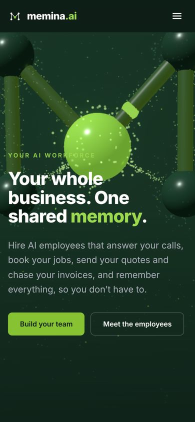 Memina website on a phone