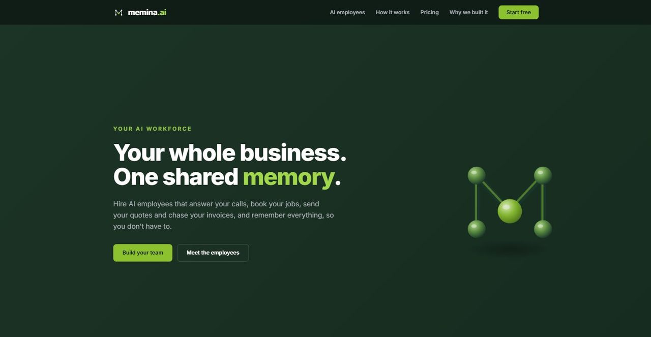 Memina website on a desktop screen